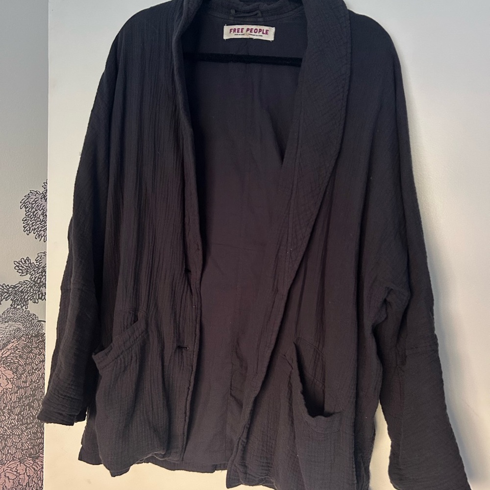 Free People Charcoal Open Front Cardigan